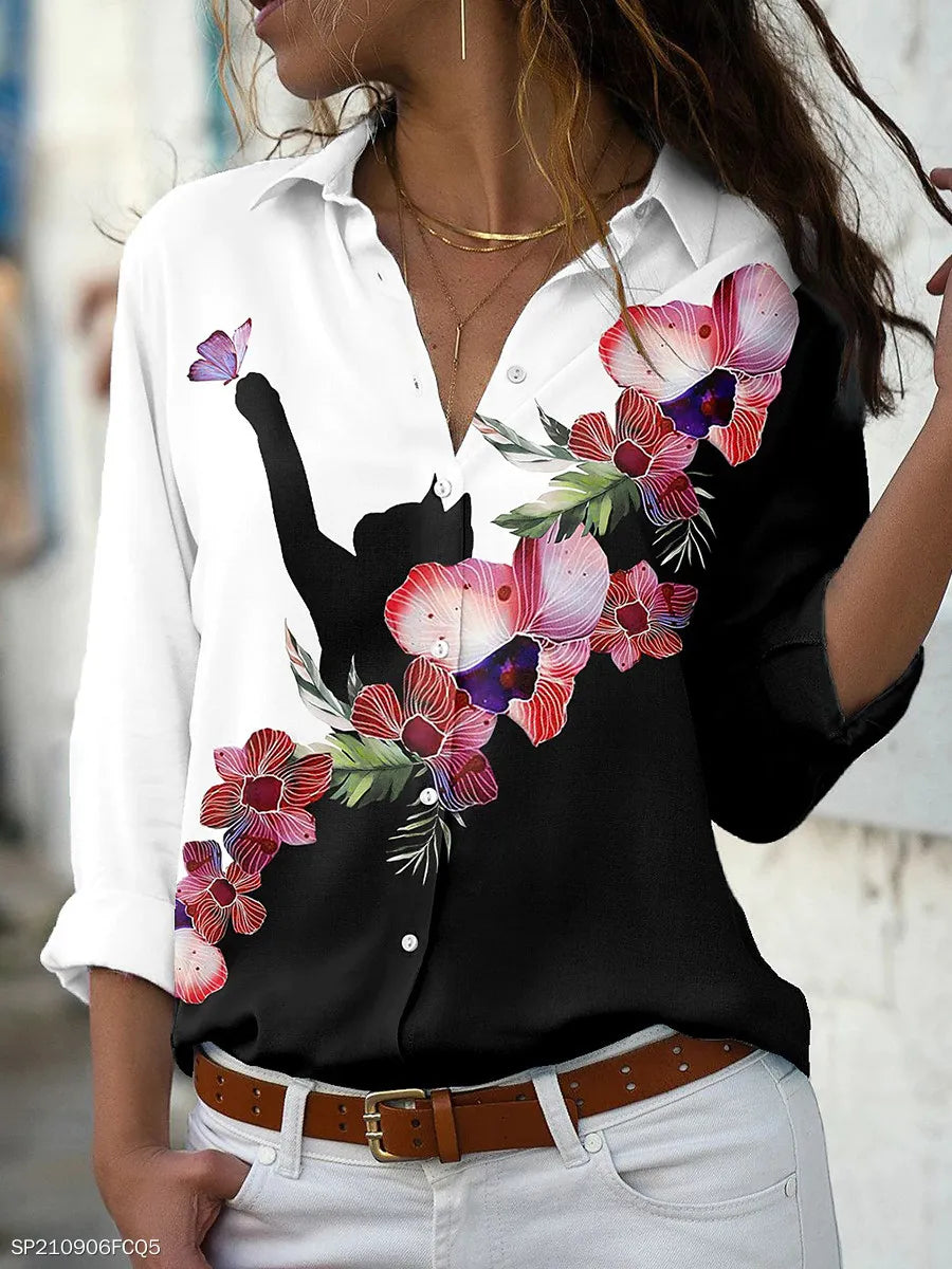 Fashion casual printed shirt woman Elegant long-sleeved