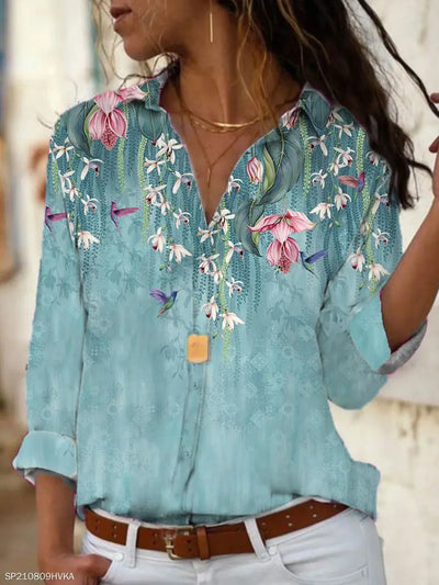 Fashion casual printed shirt woman Elegant long-sleeved