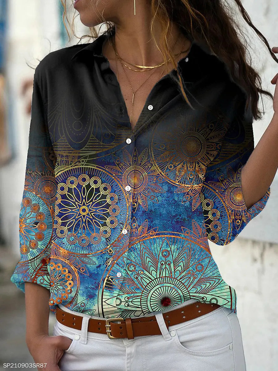 Fashion casual printed shirt woman Elegant long-sleeved