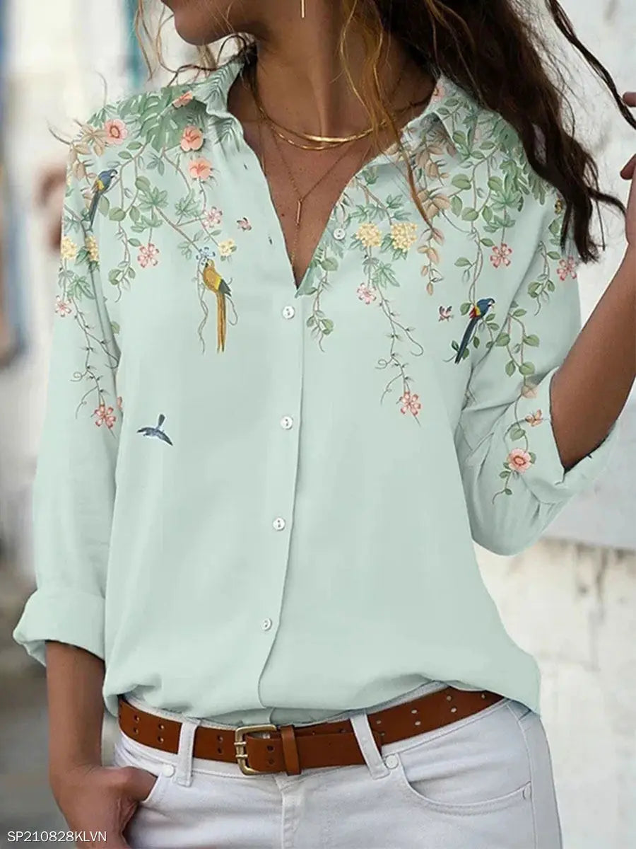 Fashion casual printed shirt woman Elegant long-sleeved