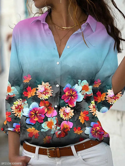 Fashion casual printed shirt woman Elegant long-sleeved