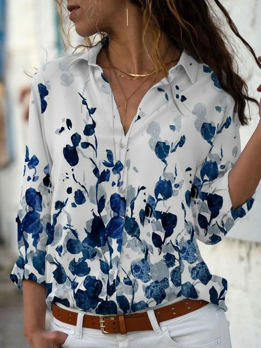 Fashion casual printed shirt woman Elegant long-sleeved