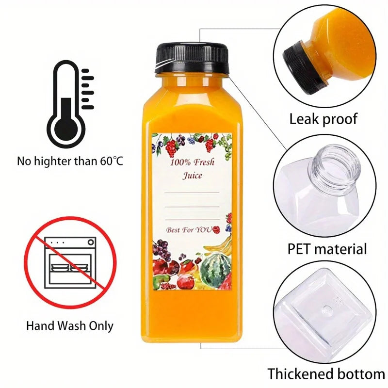 16 Leak-Proof Reusable Plastic Juice Bottles with Tamper-Resistant