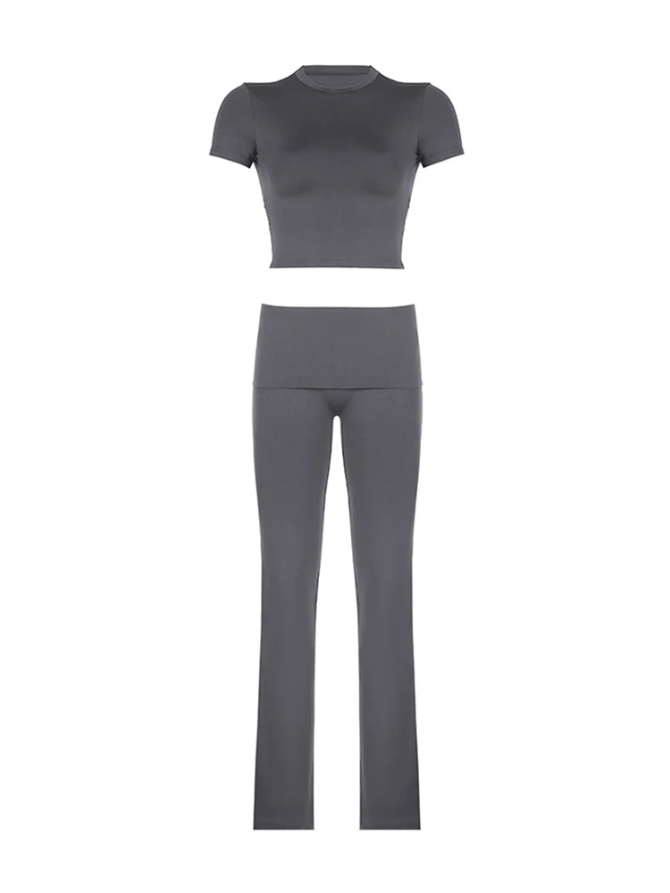 Gray Solid Slim Basic Sports Sexy 2 Pieces Yoga Sets Women