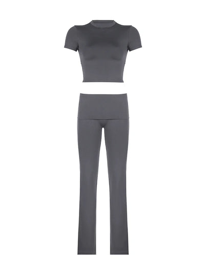 Gray Solid Slim Basic Sports Sexy 2 Pieces Yoga Sets Women