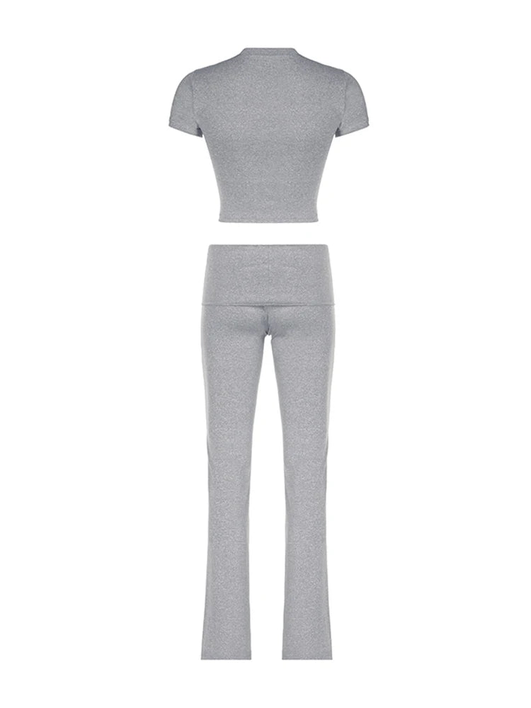 Gray Solid Slim Basic Sports Sexy 2 Pieces Yoga Sets Women