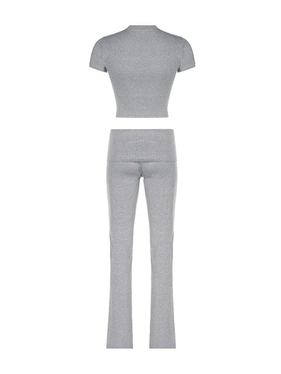 Gray Solid Slim Basic Sports Sexy 2 Pieces Yoga Sets Women