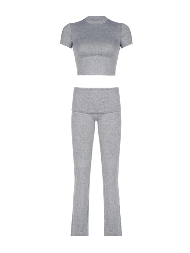 Gray Solid Slim Basic Sports Sexy 2 Pieces Yoga Sets Women
