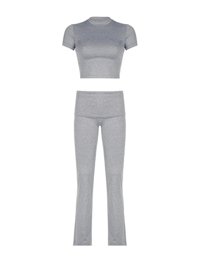 Gray Solid Slim Basic Sports Sexy 2 Pieces Yoga Sets Women